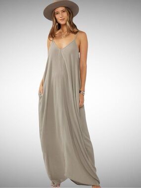 lovestitch Taupe V-Neck Slip Maxi Dress